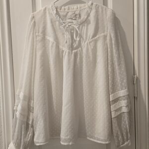 Women's LOFT White Swiss Dot Texture Blouse. Size XL.